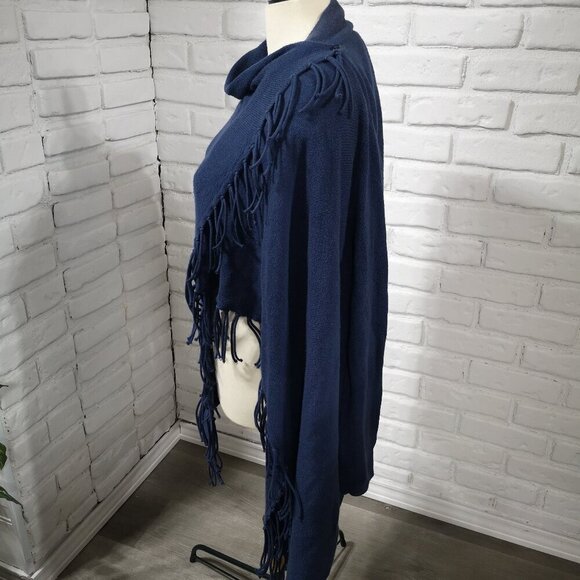 Chico's Ladies Size 1 = (Small) Navy Wrap Sweater with Fringe - Picture 5 of 10